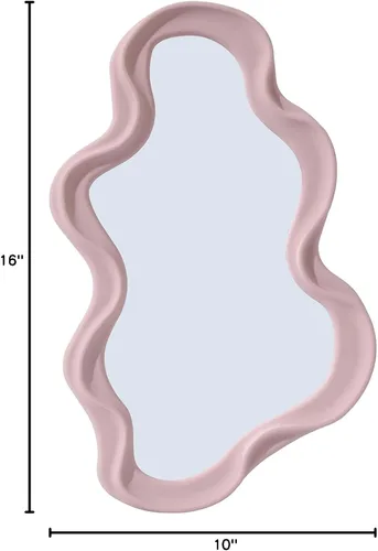 Miniatura 9 de Espejo de pared decorativo pequeño y funky – Diseño ondulado asimétrico rosa, espejo colgante para dormitorio, baño, entrada, forma moderna