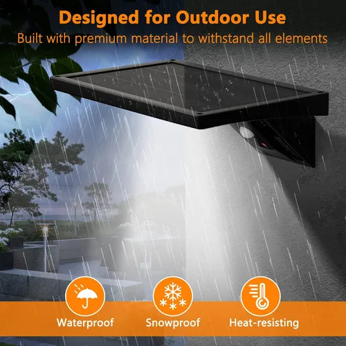 Miniatura 5 de Lámpara de pared solar para exteriores, 1050 lm IP65 impermeable tipo 2, lente óptica 104 LED, 3 modos de iluminación, luz de pared con sensor