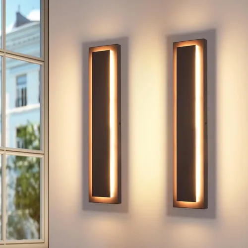 Miniatura 26 de Lámparas de porche delantero de 2 niveles, moderno aplique de pared negro para exteriores, luces exteriores LED impermeables de 15.7 pulgadas, luces