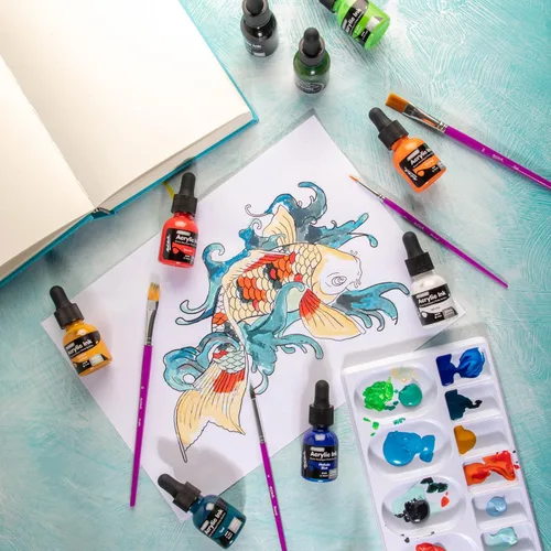 Miniatura 5 de Mont Marte Tinta Acrílica Premium 12 piezas x 20 ml (0,7 fl.oz. EE.UU.), Tintas acrílicas para artistas, colores esenciales, ideal para aerógrafo