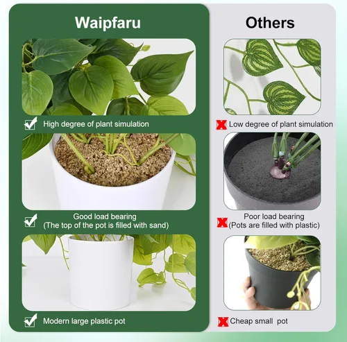 Miniatura 3 de Waipfaru Plantas Artificiales de Interior con Macetas de Plástico, Plantas Falsas Pequeñas Realistas, Plantas Falsas con Pothos, Plantas en Maceta
