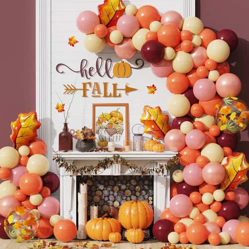 Miniatura 3 de Kit de arco de guirnalda de globos de Acción de Gracias de otoño, 138 unidades, globos de color naranja, rubor, borgoña, oro rosa, globos con hojas