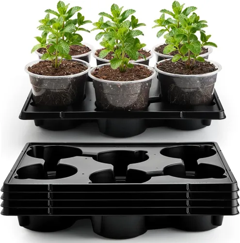 Miniatura 21 de RooTrimmer Bandejas redondas de 12 celdas para macetas de semillero gruesas y duraderas, bandejas de transporte para sostener macetas de 4 pulgadas