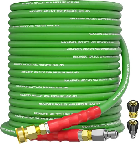 Miniatura 19 de Manguera de lavado a presión de 50 pies y 3/8 pulgadas para agua fría y caliente de 212 °F, con conexión rápida giratoria, alambre de acero trenzado