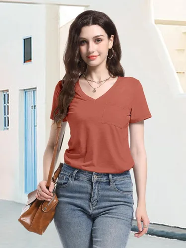 Miniatura 5 de PGANDS Camisetas de verano para mujer, cuello en V, manga corta, casual, básica, ajuste holgado