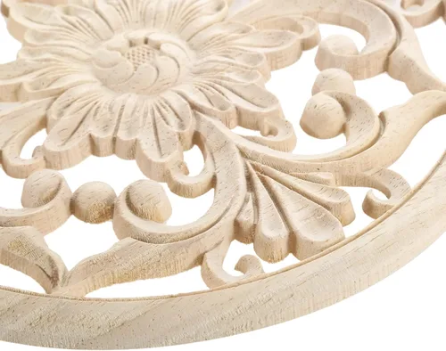 Miniatura 6 de MUXSAM Apliques decorativos de madera, 1 pieza redonda de madera, calcomanías talladas sin pintar, decoración central para el hogar, armario, camas