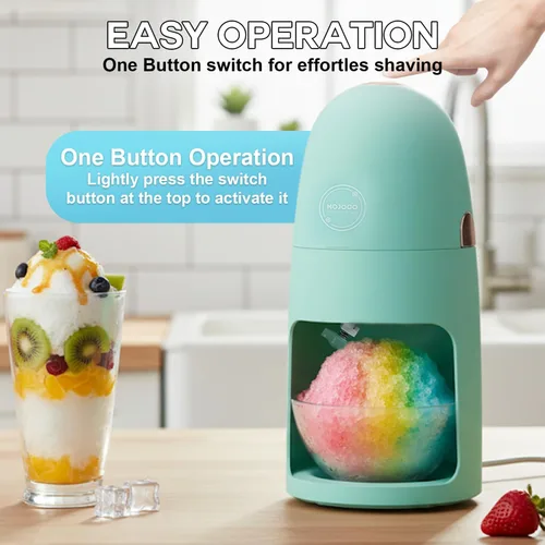 Miniatura 2 de MOJOCO Máquina de hielo afeitado - Máquina de afeitar eléctrica de hielo con cuchillas ajustables para hielo fino y grueso - Operación de una sola