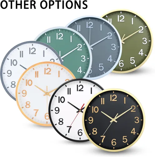 Miniatura 9 de Relojes de Pared a Pilas de 8 Pulgadas, Reloj de Pared Moderno Silencioso Sin Tictac para Sala de Estar, Dormitorio, Cocina, Oficina, Aula, Negro