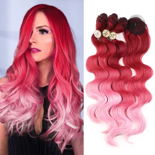 Miniatura 8 de HANNE Paquetes de cabello castaño mezclado con extensiones de cabello ondulado con cierre Sintético 18 "20" 22" con cierre de encaje, resistente