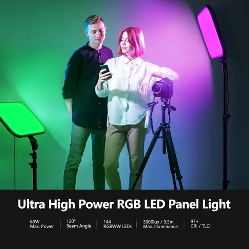 Miniatura 2 de NEEWER RGB168 Panel de Luz LED RGB de Video de 18.3" con Control de Aplicación, Kit de Soporte de Trípode de 2 Paquetes, 60W/360°