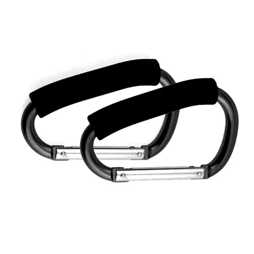 Ganchos para cochecito de bebé, ganchos grandes para cochecito de mamá, 2 piezas de mosquetón organizador para colgar bolsos, bolsa de pañales, Negro