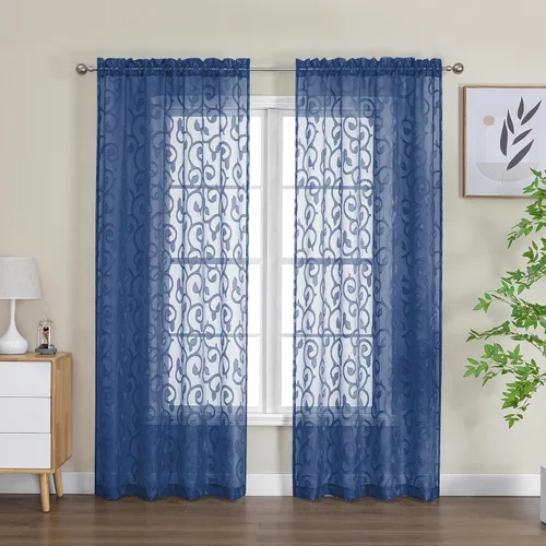 Miniatura 63 de OWENIE Furman - Juego de 2 paneles de cortinas traslúcidas negras de 24 pulgadas de largo, cortinas semitransparentes de jacquard ligeras y aireadas