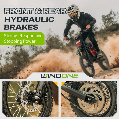 Miniatura 7 de Windone RS5 Electric Dirt Bike for Teens & Adults (13+), Up to 37 MPH, 45 Miles Range, 2200W Peak Motor, 14"/12" Off-Road Tires, Hydraulic Rojo
