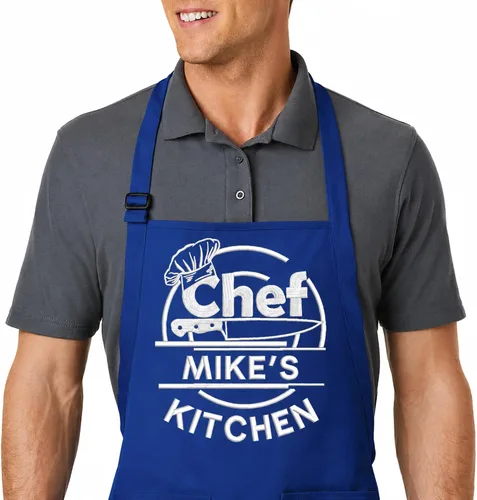 Miniatura 10 de Delantal bordado personalizado con nombre personalizado. Delantal de calidad profesional para hombres y mujeres. Diseño de cocina