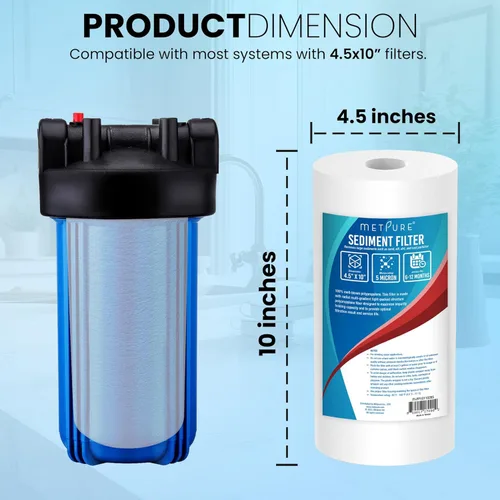 Miniatura 6 de Metpure Filtro de sedimentos de 4.5 x 10 pulgadas - Cartucho de filtro de agua de polipropileno fundido fundido de 5 micrones para toda la casa.
