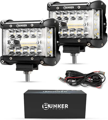 BUNKER INDUST Kit de Arnés de Cableado para Cápsulas de Luz LED Side Shooter, 2 Piezas de Barra de Luz LED de 4" Spot Flood de 60W, Luz de Trabajo