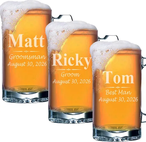 Miniatura 7 de My Personal Memories Juego de 4, juego de 8 y más tazas de cerveza grabadas personalizadas de padrinos de boda de 16 onzas, regalos personalizados