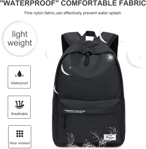 Miniatura 6 de Mochila escolar negra, bonita mochila para la escuela, adolescentes, niños, mochila ligera para mujeres y hombres, Negro, Mochilas Daypack