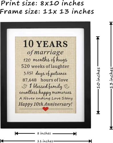 Miniatura 4 de Corfara Marco de 10º aniversario de 11 pulgadas de ancho x 13 pulgadas de alto, regalo de matrimonio para parejas, regalo de 10º aniversario