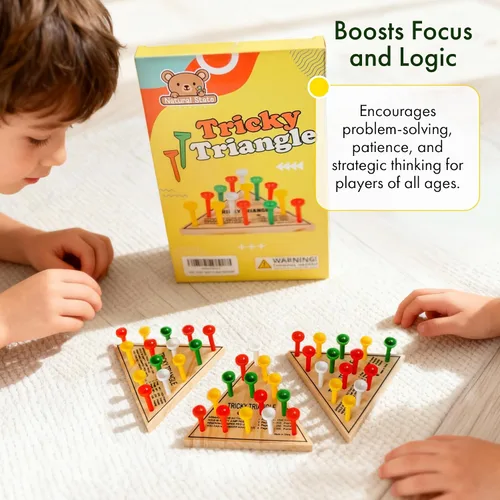 Miniatura 2 de Paquete de 3 – Juego de mesa con clavija triangular de madera – Mini juego de viaje retro