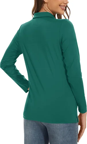 Miniatura 2 de TACVASEN Polo de golf para mujer, manga larga, protección solar UPF 50+, cuello de 3 botones, camiseta de secado rápido