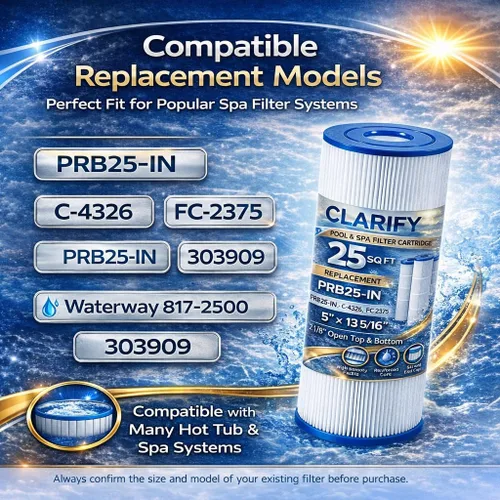 Miniatura 2 de CLARIFY Cartucho de filtro para bañera de hidromasaje de instalación directa, reemplace C-4326, PRB25-IN, FC-2375, FC-2370, 3005845, 17-2327