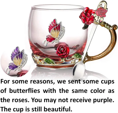 Miniatura 3 de Taza de té de flor, taza de té, taza de café de vidrio Rojo (Red Short)