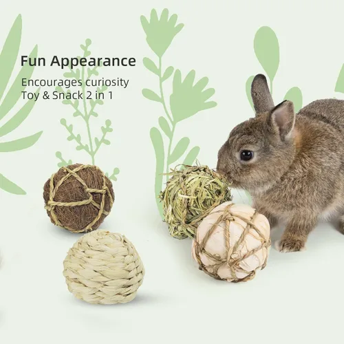 Miniatura 6 de andwe Pelotas de juego de animales pequeños, juguetes masticables rodantes y golosinas para conejillos de indias, chinchilla, conejito degus, jaula