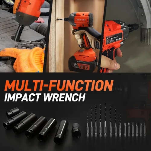 Miniatura 6 de COMOWARE Llave de impacto inalámbrica de 650N.m (480 ft-lb), pistola de impacto de alto par sin escobillas de 1/2 pulgada, batería de 20 V 4.0 Ah