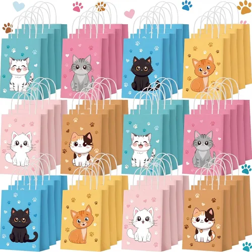 Miniatura 8 de Zhanmai 24 piezas de bolsas de regalo para gatos, bolsas de fiesta para gatos, lindos regalos de gatito, bolsas de papel para dulces con asas