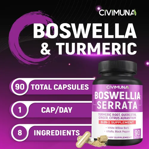 Miniatura 2 de Cápsulas de extracto de Boswellia 8550 mg 90 cápsulas - 3 meses de suministro Boswellia, cúrcuma, quercetina