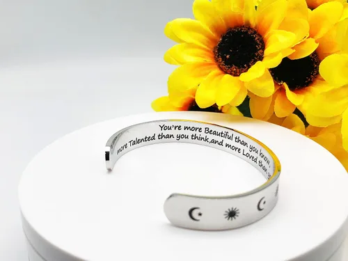 Miniatura 153 de Pulseras inspiradoras para mujer, joyería de acero inoxidable, con refranes, pulsera motivacional con mensaje oculto, pulseras grabadas para mejor