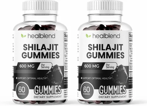 healblend Gomitas Shilajit orgánicas del Himalaya de 600 mg – Salud óptima, energía e inmunidad para hombres y mujeres, sabor a fruta natural – 60