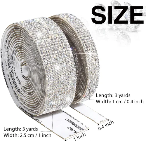 Miniatura 6 de 2 rollos de 6 yardas con diamantes de imitación autoadhesivos de cristal brillante para decoración de bricolaje, cinta de diamante con diamantes