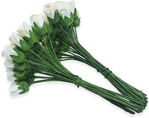 Miniatura 4 de ChangThai Design 50 piezas de papel de rosa blanca de ¼ pulgadas de diámetro, ramo de flores para álbumes de recortes, manualidades, papel
