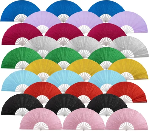 Miniatura 25 de 10 ventiladores plegables grandes de mano para hombres y mujeres, abanicos decorativos plegables, accesorios rave, utilizado para bailes, fiestas