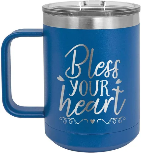 Miniatura 9 de BLESS YOUR HEART Taza de café blanca de 15 oz con tapa deslizante Taza de café de viaje aislada Ideas de regalos de cumpleaños o Navidad