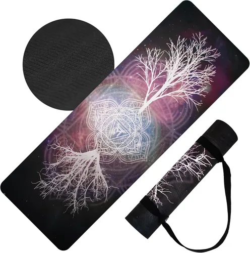 HIGHTOP Yoga Mat with Strap Non-Slip 6mm Thick, Premium Suede & TPE Tree-of-Life Root Chakra Design (72”x24”) Yoga, Hot Yoga, Pilates and Sweaty