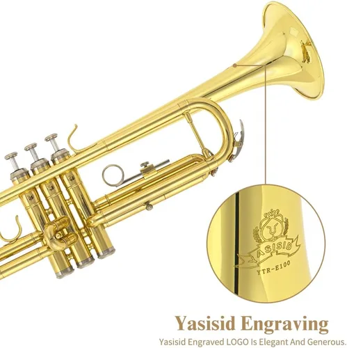 Miniatura 2 de Instrumento de trompeta, instrumentos musicales de banda y orquesta para principiantes, con estuche para trompeta, boquilla, paño y guantes (dorado)