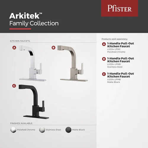 Miniatura 5 de Pfister Arkitek Grifo de cocina con rociador extraíble, manija única, arco alto, acabado negro mate, LG534LPMB