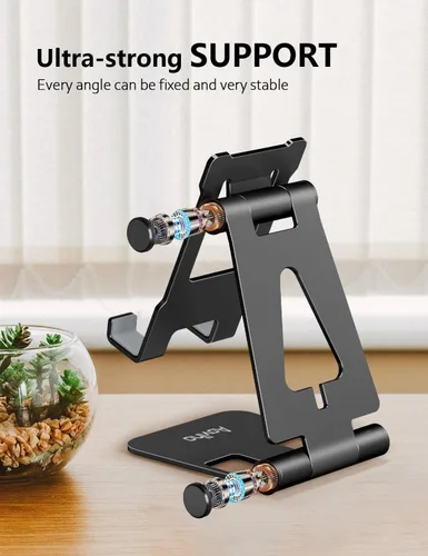 Miniatura 3 de Aoviho Soporte plegable para teléfono celular para escritorio, soporte ajustable para oficina, videollamadas y transmisión, base de teléfono de Negro