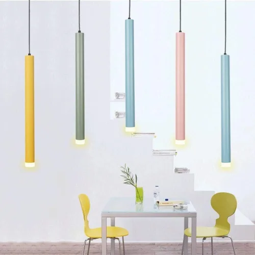 Miniatura 3 de Lámpara colgante de tubo de luz cálida nórdico amarillo cilíndrico de una sola cabeza Downlight lámpara colgante para isla de cocina comedor tienda