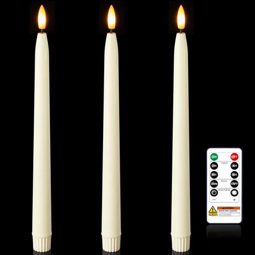 Miniatura 11 de Homemory 3 velas cónicas cerosas sin llama con control remoto, candelabros LED sin llama, velas altas clásicas, velas cónicas parpadeantes que
