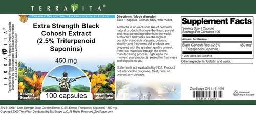 Miniatura 4 de Extracto de cohosh negro extra fuerte (2,5% de saponinas triterpenoides) - 450 mg (100 cápsulas, ZIN: 514098) - Paquete de 3