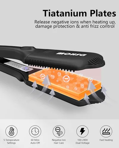 Miniatura 6 de DSHOW Plancha para el cabello para mujeres y niñas, alisador de pelo con 4 placas intercambiables de titanio y cerámica Negro