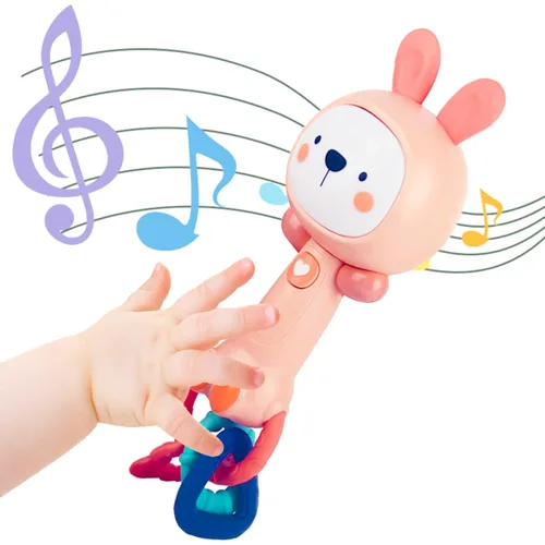 Miniatura 9 de Sonajero musical de jirafa amarilla brillante para bebé, mordedor iluminado y masticable sensorial, goma suave sin BPA, baby shower y regalo
