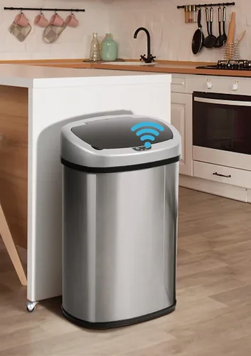 Miniatura 10 de Basurero automático de 50 litros de 13 galones para cocina, de acero inoxidable, sin contacto y con sensor de movimiento, con tapa, para la oficina