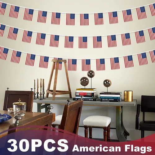 Miniatura 6 de Banderín de bandera de cuerda americana, pequeña mini bandera de Estados Unidos, decoración de guirnalda de campo para escuela, fiesta, aula
