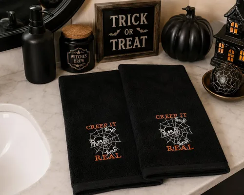 Miniatura 16 de Serafina Home Toallas de mano de baño de Halloween, fantasmas bordados, diseño Boo, juego de 2, color negro, 16 x 25 pulgadas