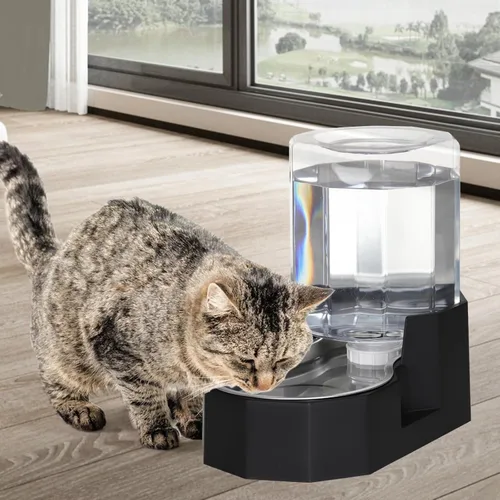 Miniatura 8 de Sfozstra - Dispensador de cuenco de agua por gravedad: comedero automático de 5L en acero inoxidable negro para gatos con cepillo especializado